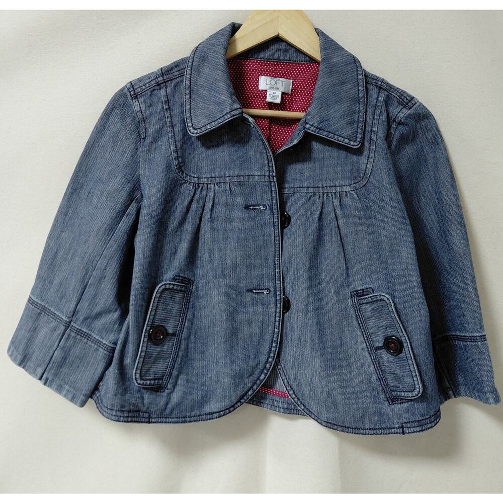 LOFT petites Denim Jacket Blue Solid 3/4 Sleeve Women Size 4P